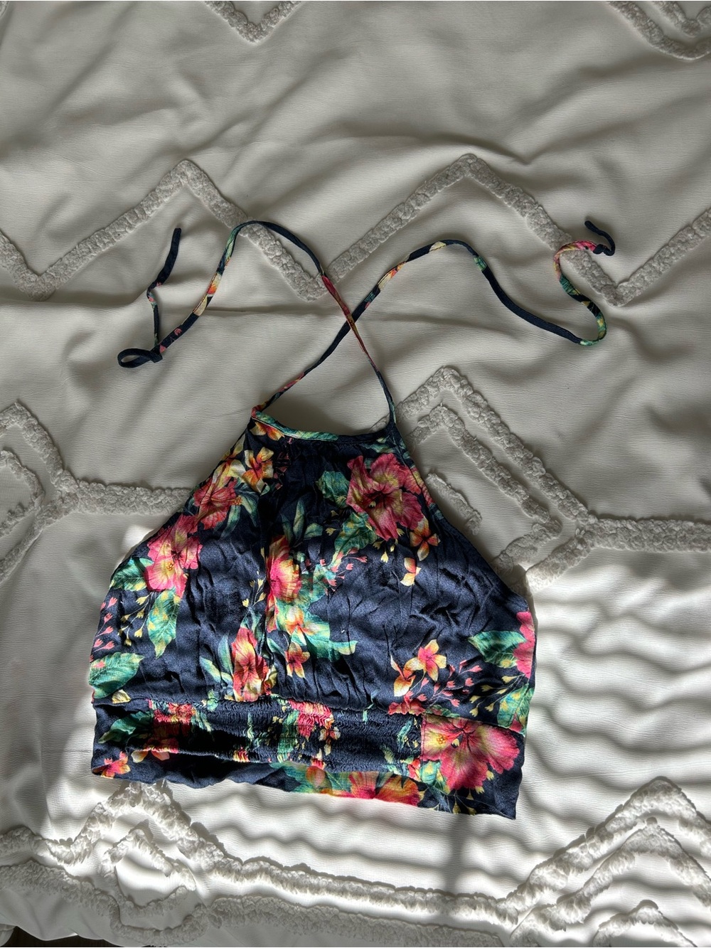 Floral Navy Halter Crop Top